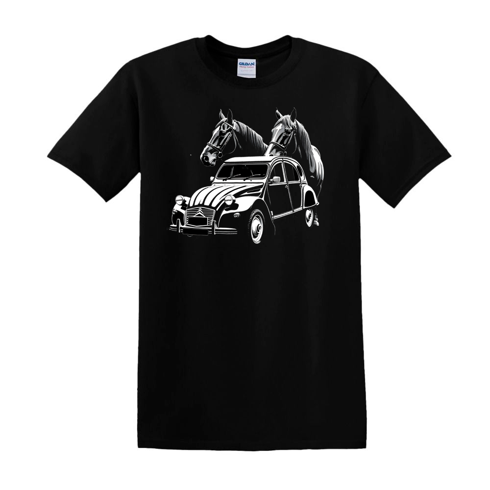 Citroen 2Cv Lovers tshirt - Two horses side